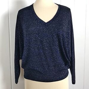 Bar III Blue/Black Dolman Sleeve V-Neck - S‎